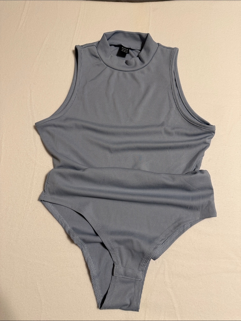 SHEIN Sleeveless Ribbed Mock Neck One-Piece - Blue Gray-s9